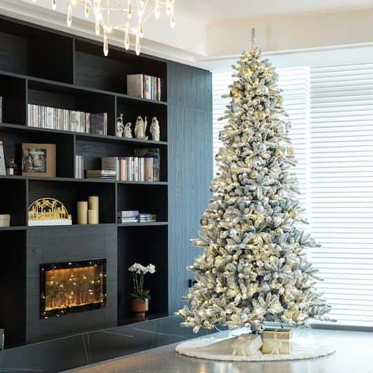 10ft. Pre-Lit Flocked Full Fir Artificial Christmas Tree, Warm White LED Lights
